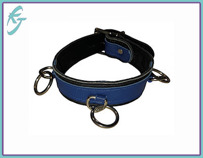 Leather Collar - Blue (single Ring)