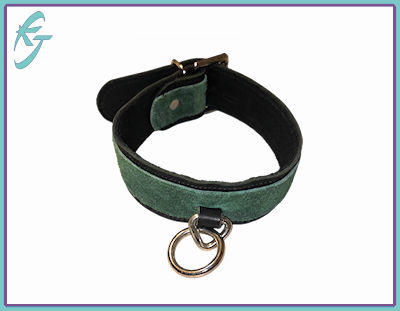 Leather Collar - Green Suede (1-Ring)