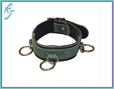 Leather Collar - Green Suede (3-Rings)